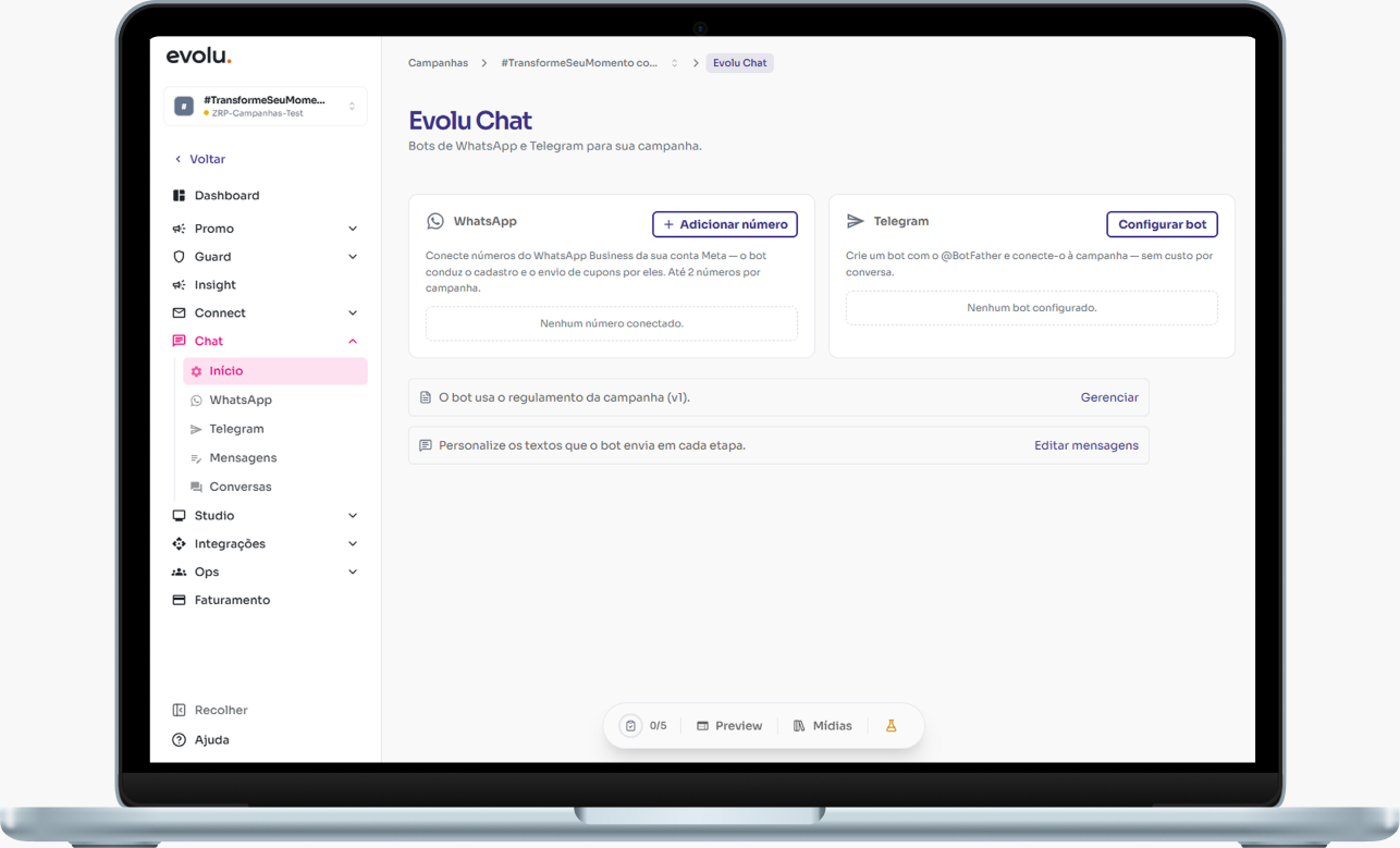 Tela do evoluchat. na plataforma da evolu